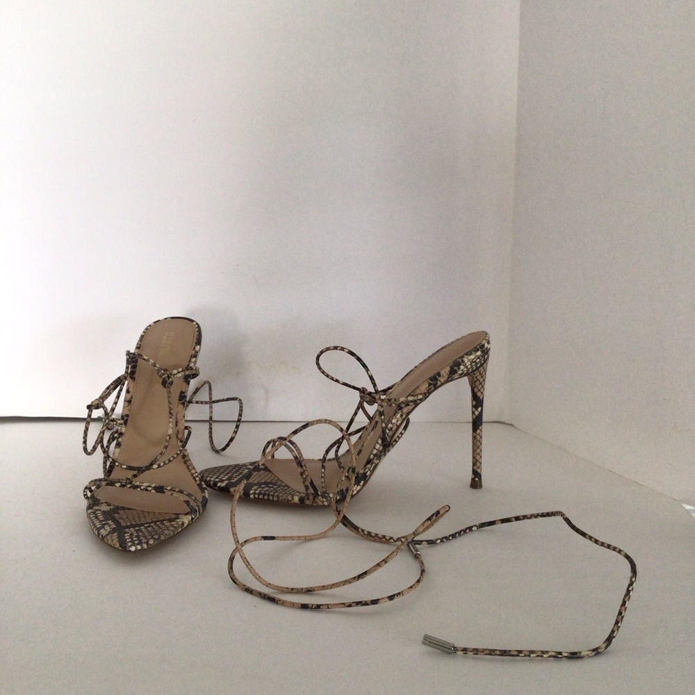 Steve Madden Snakeskin Print Strappy Heeled Sandals - Neutral Brown